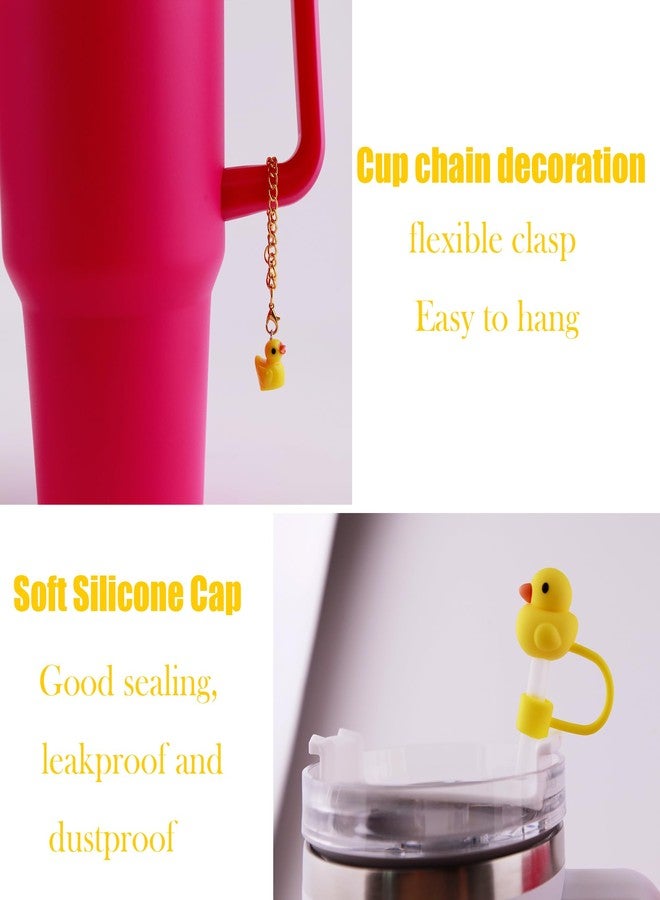 Acoavo Stanley Cup Duck Silicone Straw Topper - 2Pcs Mini Duck Cover Cap with 2Pcs Charm Accessories, Dust-Proof Reusable Tips for 30&40 Oz Tumbler - Image 2
